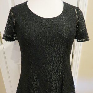 DBY Ltd. Black Satin and Lace Fit and Flare Lined Tunic Top Size 5, 100% Nylon